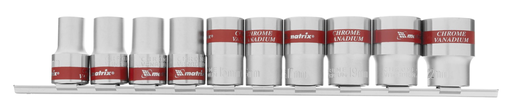 Набор торцевых головок 1/2", 6 гранные, CrV, 10-22мм, 10 штук Matrix